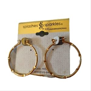 NEW SPLASHES & SPARKLES Gold Tone HOOP EARRINGS FOR SENSITIVE EARS